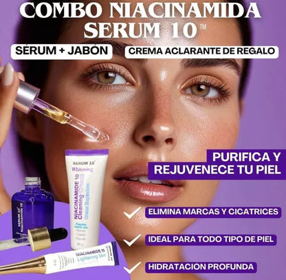 NIACINAMIDA "RUTINA COMPLETA" JABON, SERUM   CREMA ACLARANTE