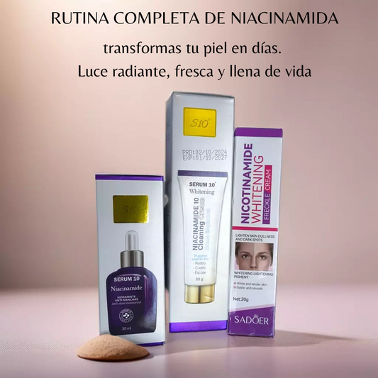 NIACINAMIDA "RUTINA COMPLETA" JABON, SERUM   CREMA ACLARANTE